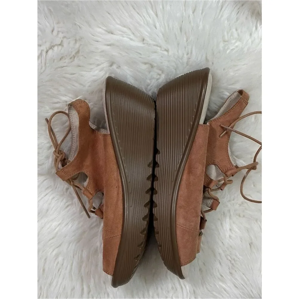 Skechers Brown Suede Lace-Up Platform Wedge Sandals